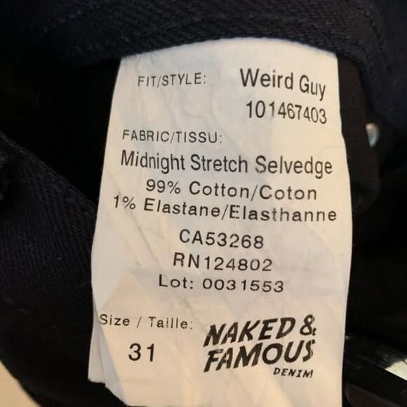 Naked and Famous Weird Guy Midnight Selvedge Raw Jeans Size 31x32 - Picture 2 of 8